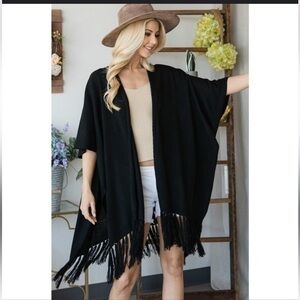 Merona black fringed shawl cape wrap